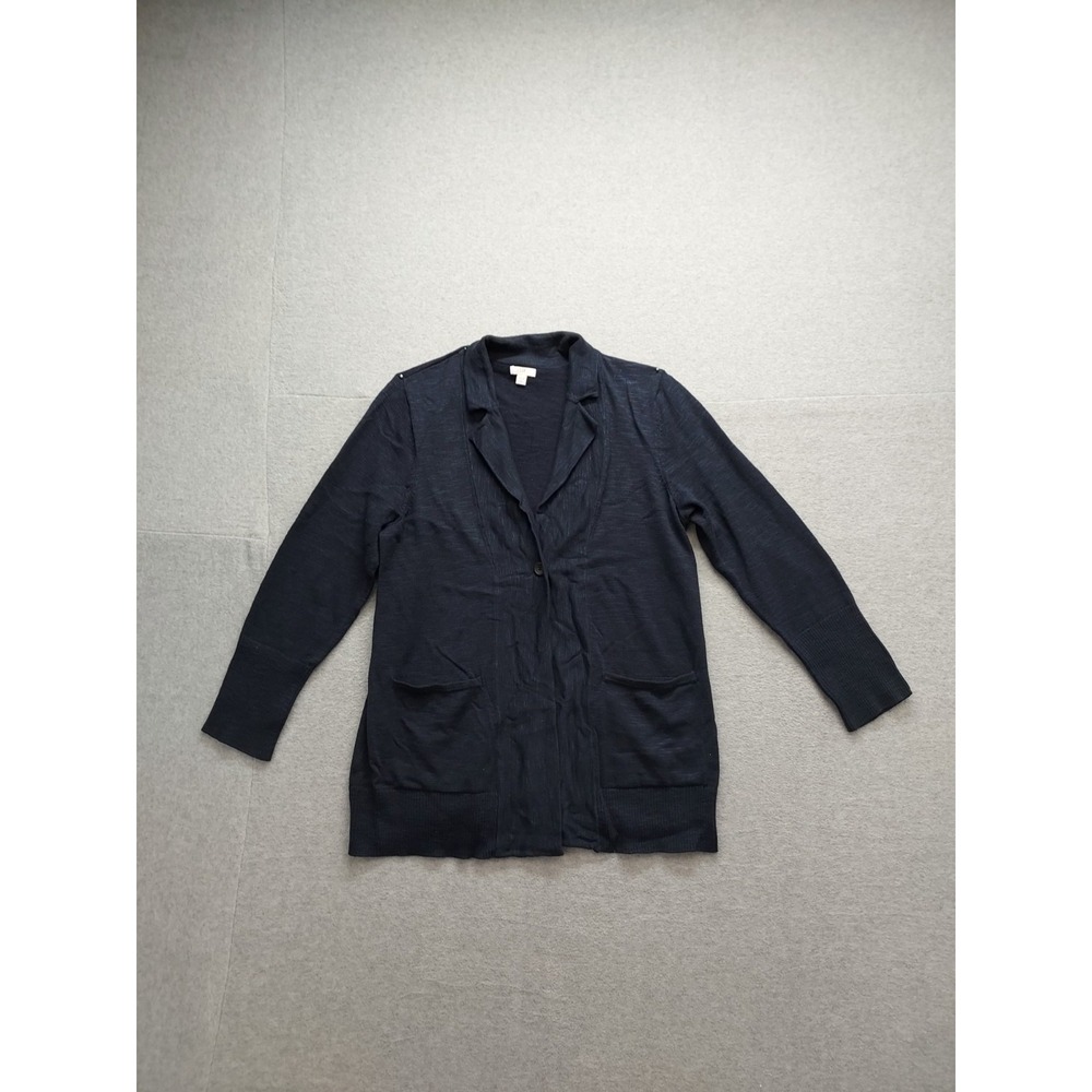 J Jill Women Cardigan Sweater Jackets L Dark Gray Button Front Pockets Outdoor